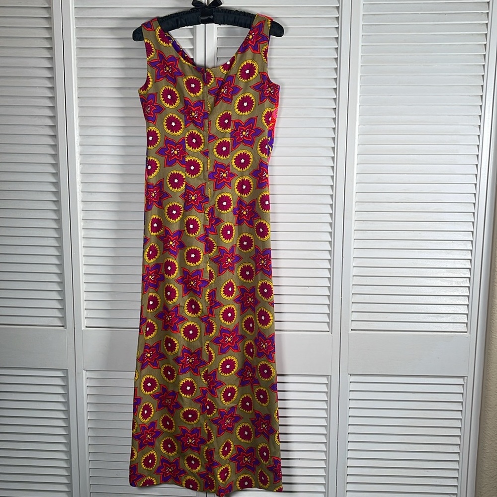 Vintage Lauhala Hawaiian Maxi Dress β Psychedelic Floral Print - Picture 2 of 13